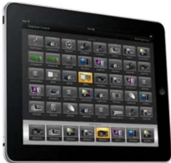 Tablet displaying a grid of app icons on a tablet, with Chinese labels and icons visible.