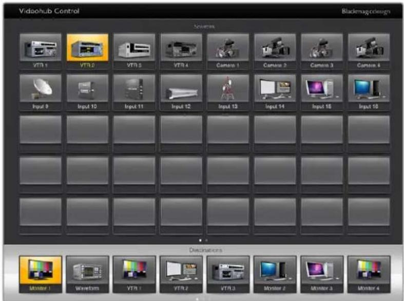 Videohub Control Blackmagneticsign Sources VTR 1 VTR 2 VTR 3 VTR 4 Camera 1 Camera 2 Camera 3 Camera 4 Input 9 Input 10 Input 11 Input 12 Input 13 Input 14 Input 15 Input 16 Destinations Monitor 1 Waveform VTR 1 VTR 2 VTR 3 Monitor 2 Monitor 3 Monitor 4