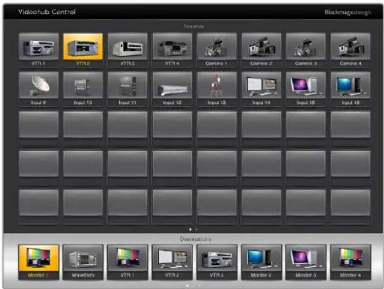 Videohub Control Blackmagnocdesigns Systems VTR 1 VTR 2 VTR 3 VTR 4 Camera 1 Camera 2 Camera 3 Camera 4 Input 9 Input 10 Input 11 Input 12 Input 13 Input 14 Input 15 Input 16 Destination Monitor 1 Waveform VTR 1 VTR 2 VTR 3 Monitor 2 Monitor 3 Monitor 4