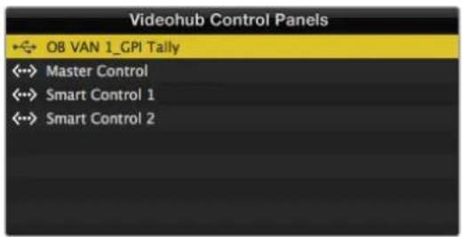 Videohub Control Panels OB VAN 1_GPI Tally Master Control Smart Control 1 Smart Control 2