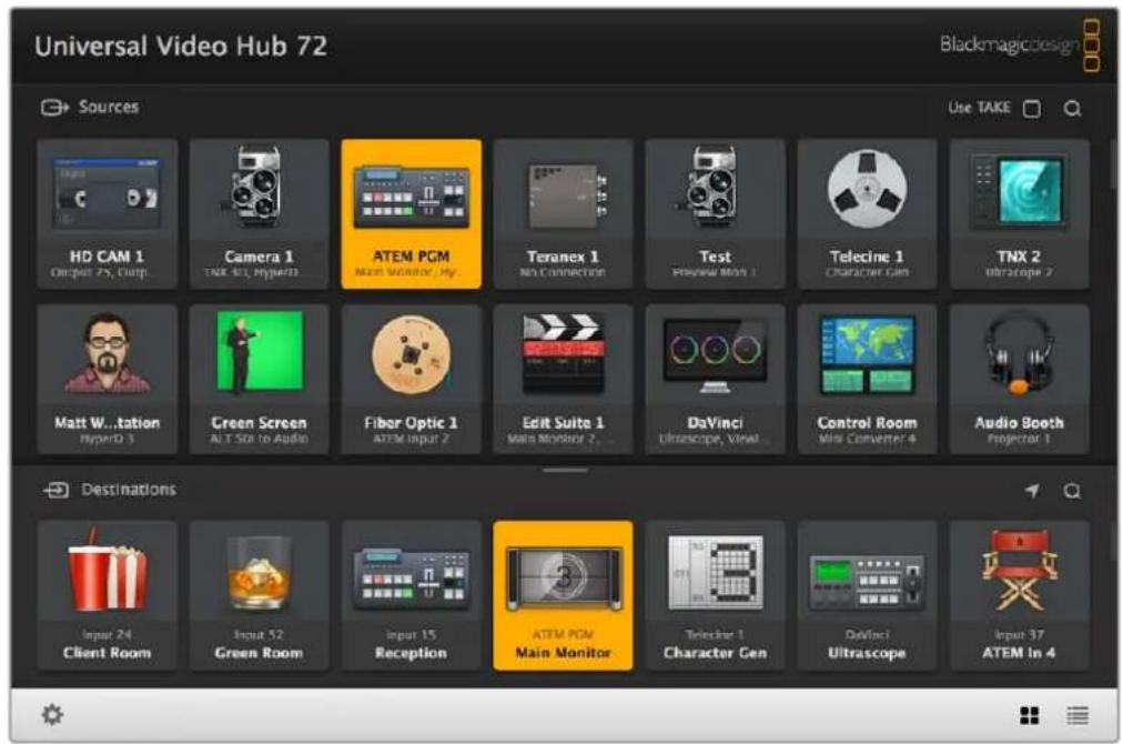 Universal Video Hub 72 Sources HD CAM 1 Output 75, Climp. Camera 1 TNK-30, Mybri3 ATEM PCM NEAR NEARHY, My Teranex 1 No Connection Test Preview Mon 1 Telecine 1 Characteristic Cam TNX 2 Ultrscope 2 Matt W...tation HyperD 3 Green Screen ALT SOI to Audio Fiber Optic 1 ATFM Input 2 Edit Suite 1 Main Monitor 2, ... DaVinci Ultrscope, View... Control Room Mini Converter 4 Audio Booth Projector 1 Destinations Input 24 Client Room Input 52 Green Room Input 15 Reception ATEM PCM Main Monitor Telscite 1 Character Gen DaVinci Ultrscope Input 37 ATEM In 4 Use TAKE