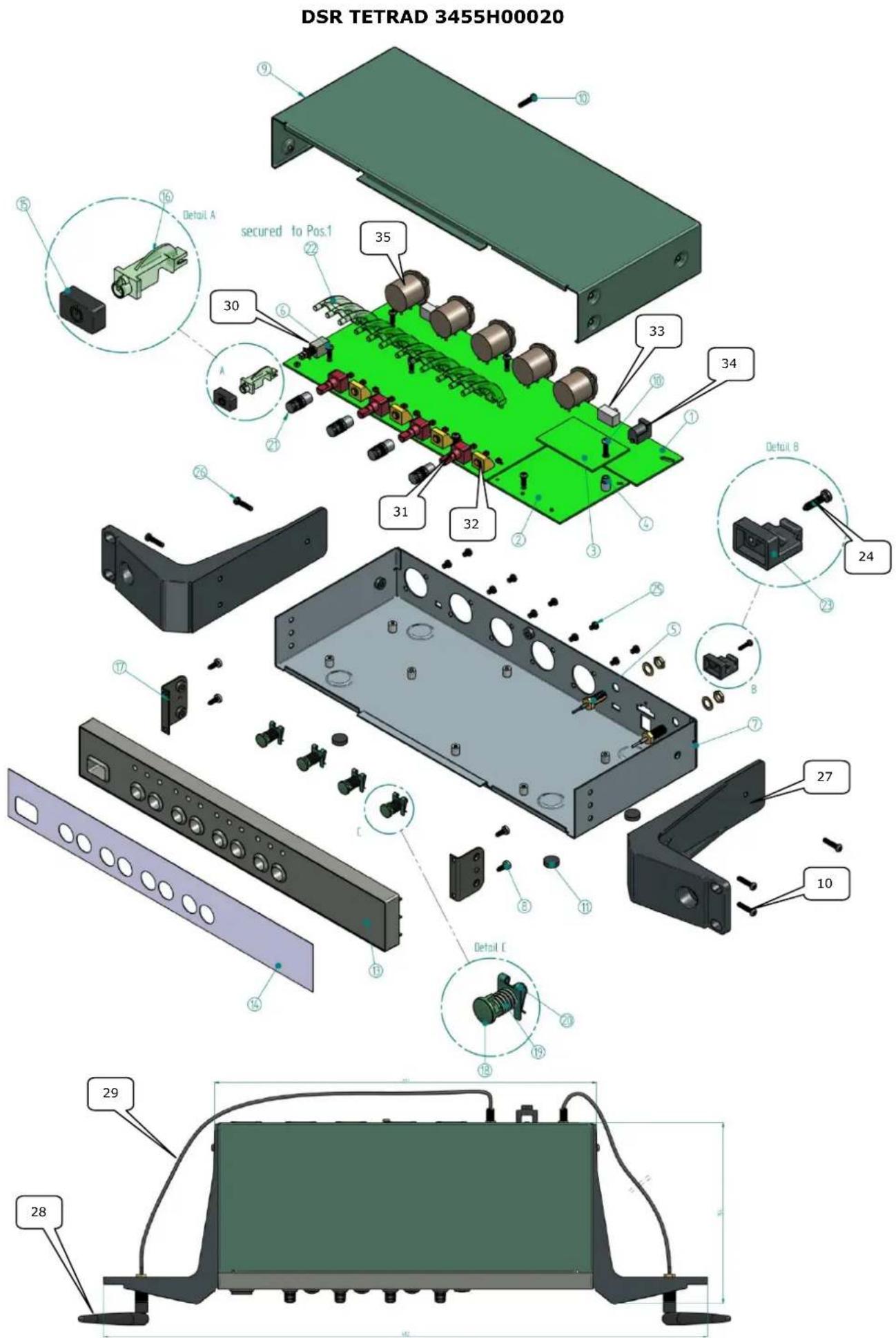 DSR TETRAD 3455H00020 secured to Pos.1 35 30 33 34 31 32 Detail A Detail B 24 27 10 Detail C 29 28