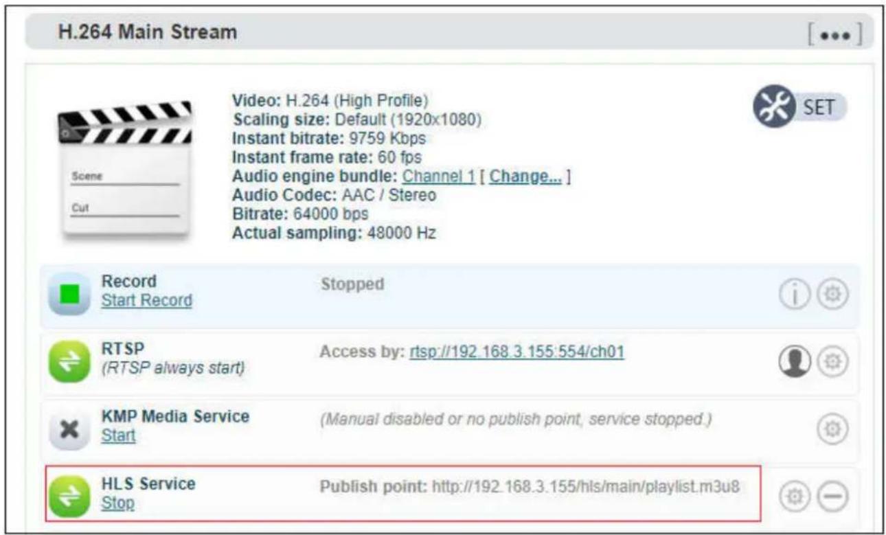 Kiloview E2 NDI - Main Stream HLS service parameters - 2