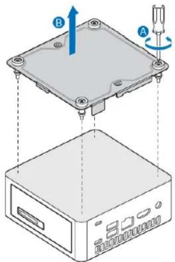 Diagram showing a device with labeled components A and B, indicating a mechanical or electrical assembly with directional arrows.