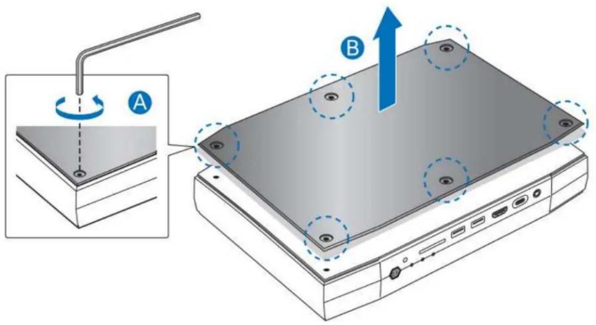Diagram illustrating a device's internal structure with labeled components A and B, showing rotating and upward motion arrows.