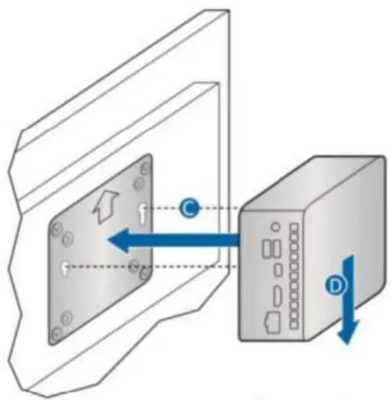 Diagram showing device connection with labeled components and directional arrows, including 'f', 'C', and 'D' indicators.