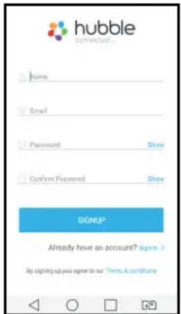 hubble ConnectCard... Name Email Password Show Confirm Password Show SIGNUP Already have an account? Sign Up > By signing up you agree to our "Items & conditions"