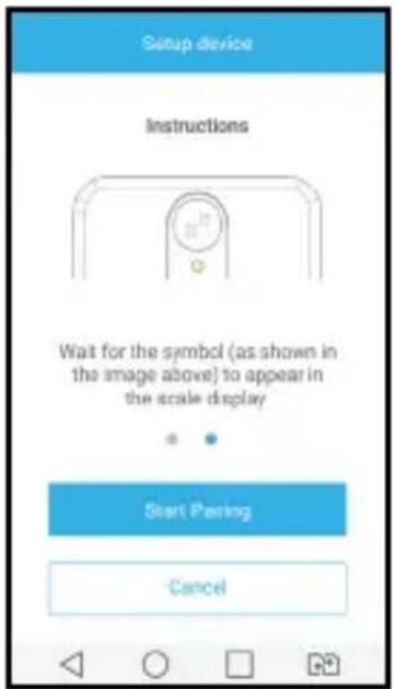 Setup device Instructions Wait for the symbol (as shown in the image above) to appear in the scale display Start Pending Cancel