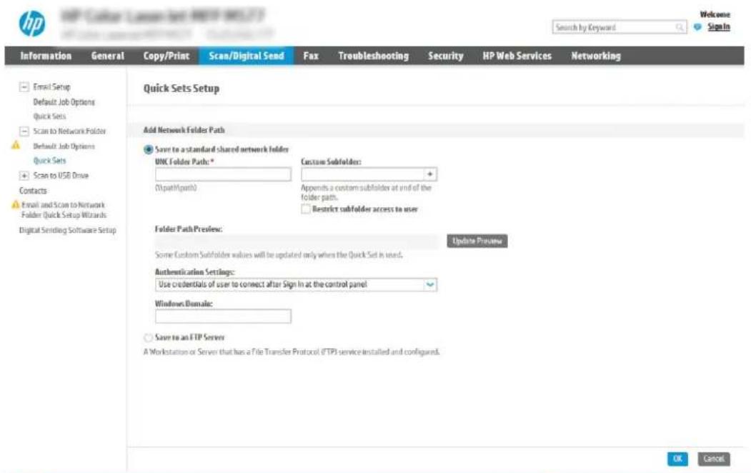 HP Enterprise Flow MFP M528 - Option 1: Configure the printer to save to a shared folder or FTP folder - 1