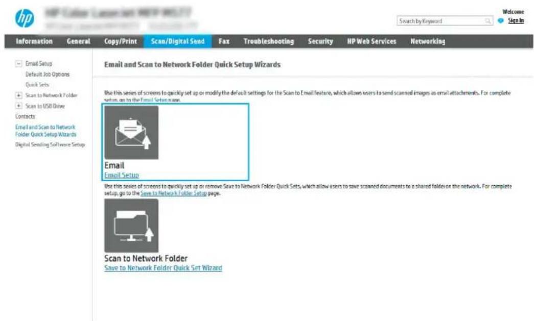 HP Enterprise Flow MFP M528 - Method one: Basic configuration using the Email Setup Wizard - 1