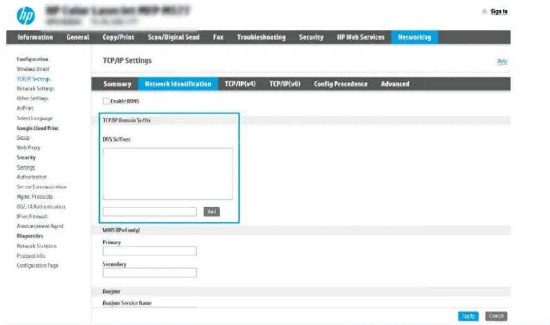 HP Enterprise Flow MFP M528 - Step two: Configure the Network Identification settings - 3