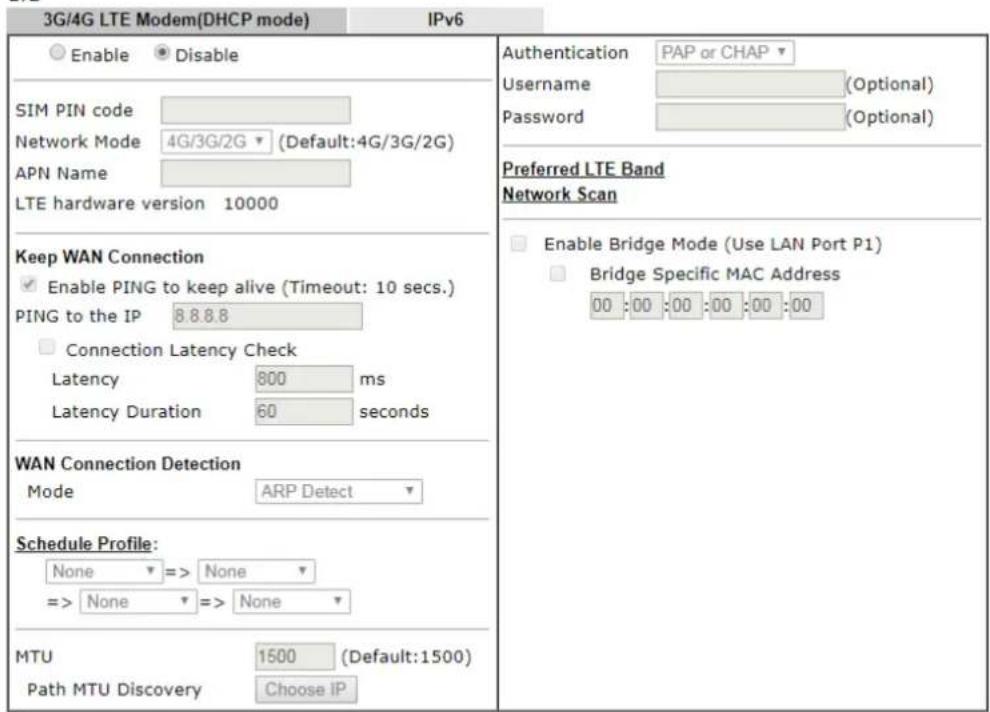 Draytek Vigor 2926 - II-1-2-6 Details Page for 3G/4G USB Modem (DHCP mode) in LTE WAN - 1