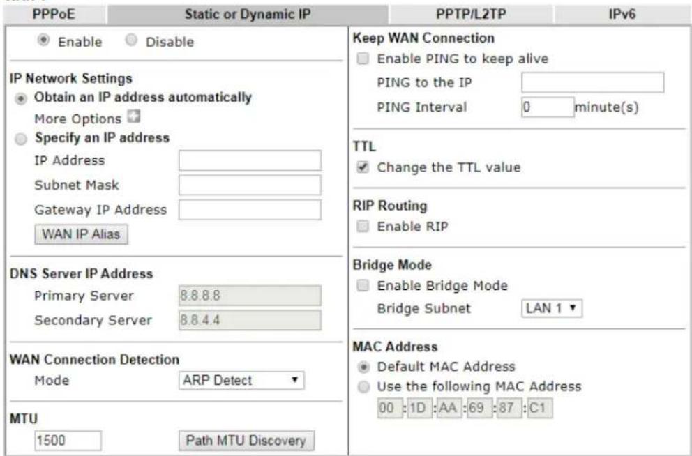 Draytek Vigor 2926 - II-1-2-2 Details Page for Static or Dynamic IP in WAN1/WAN2 (Physical Mode: Ethernet) - 1