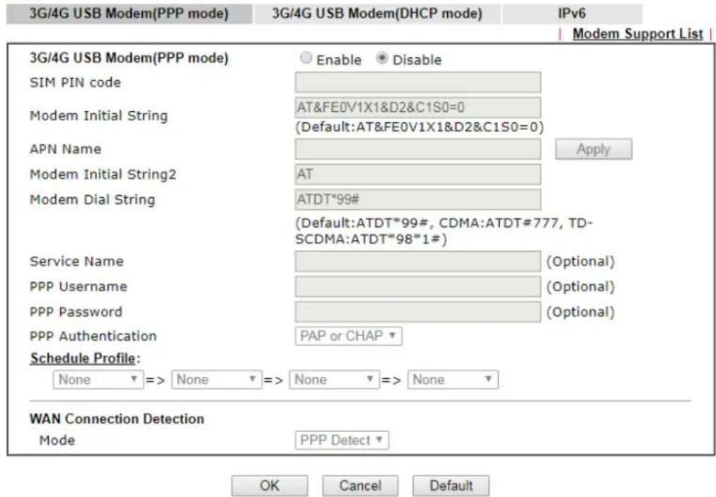 Draytek Vigor 2926 - II-1-2-4 Details Page for 3G/4G USB Modem (PPP mode) in WAN3/WAN4 - 1