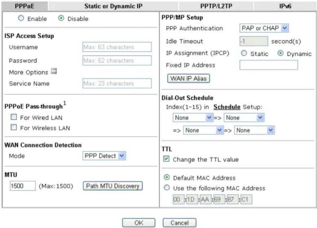 Draytek Vigor 2926 - II-1-2-1 Details Page for PPPoE in WAN1/WAN2 (Physical Mode: Ethernet) - 1
