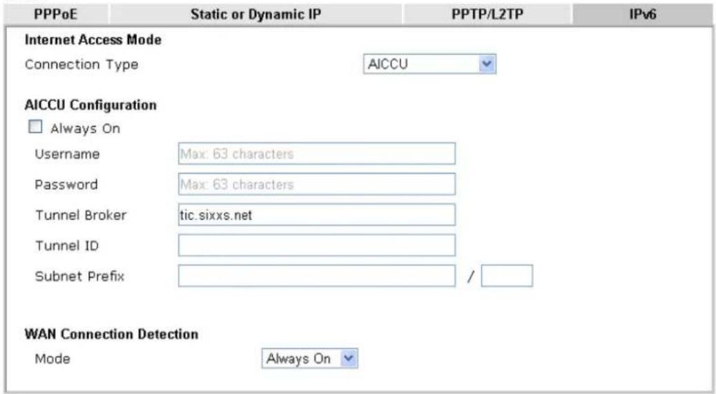Draytek Vigor 2926 - II-1-2-10 Details Page for IPv6 – AICCU in WAN1/WAN2/WAN3/WAN4 - 2