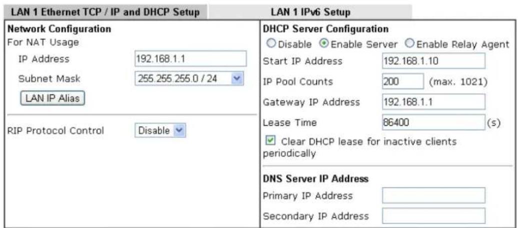 Draytek Vigor 2926 - II-2-1-1 Details Page for LAN1 – Ethernet TCP/IP and DHCP Setup - 1