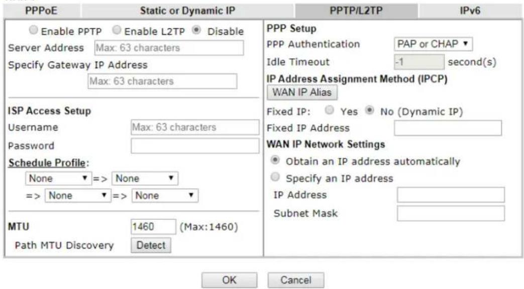 Draytek Vigor 2926 - II-1-2-3 Details Page for PPTP/L2TP in WAN1/WAN2 (Physical Mode: Ethernet) - 1