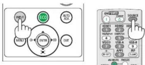 INPUT AUTO ADJ. MENI ENTER HID EXIT ECO ON POWER CHEESE SOURCE 1 HDMI1 HDMI2 HDMI3 4 VOUTRUT COMPUTER USB-A USB-B 9 APP5 APP6 CANUTE FREEZE