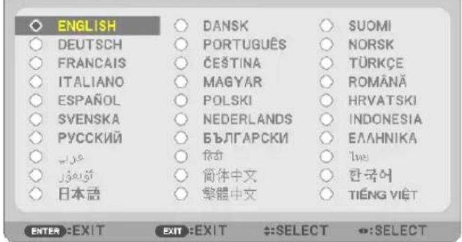ENGLISH DEUTSCH FRANCAIS ITALIANO ESPAÑOL SVENSKA PYCCKIÑ الله الله 日本語 DANSK PORTUGUÊS ČEŠTINA MAGYAR POLSKI NEDERLANDS БЪЛГАРСКИ الله 简体中文 繁體中文 SUOMI NORSK TÜRKÇE ROMÄNÄ HRVATSKI INDONESIA ЕЛАННИКА الله 한국어 TIĚNG VIĚT ENTER :EXIT EXIT :EXIT :SELECT :SELECT