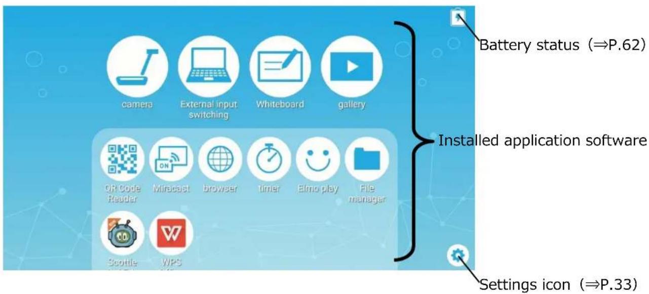 Battery status (⇒P.62) Installed application software Settings icon (⇒P.33)