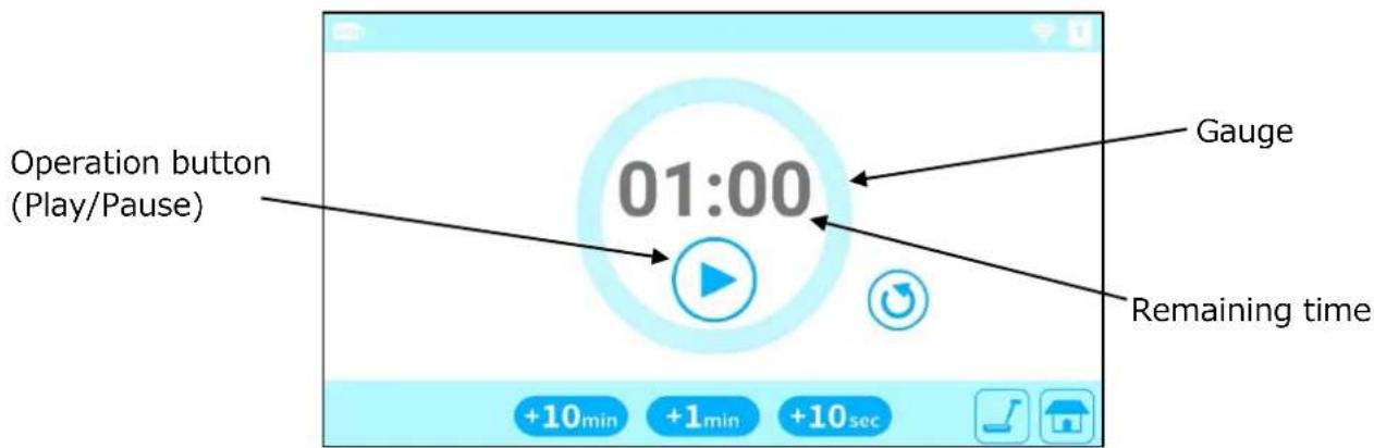 Operation button (Play/Pause) 01:00 Gauge Remaining time +10min +1min +10sec