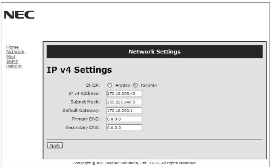 NEC MultiSync V323-3 - Network Settings - 1