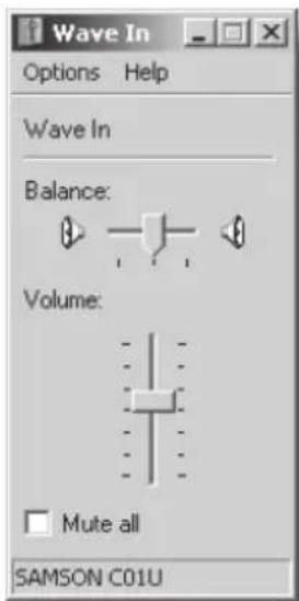 Wave In Options Help Wave In Balance: Volume: Mute all SAMSON C01U