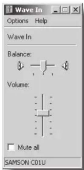 Wave In Options Help Wave In Balance: Volume: Mute all SAMSON C01U