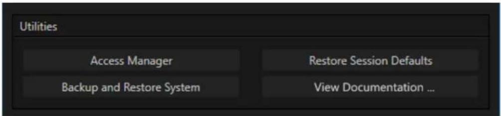 Utilities Access Manager Restore Session Defaults Backup and Restore System View Documentation ...