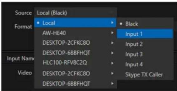 Source Local (Black) Format • Local • Black AW-HE40 Input 1 DESKTOP-2CFKC8O Input 2 DESKTOP-6BBFHQT Input 3 HLC100-RFV8C2Q Input 4 DESKTOP-2CFKC8O Skype TX Caller DESKTOP-6BBFHQT