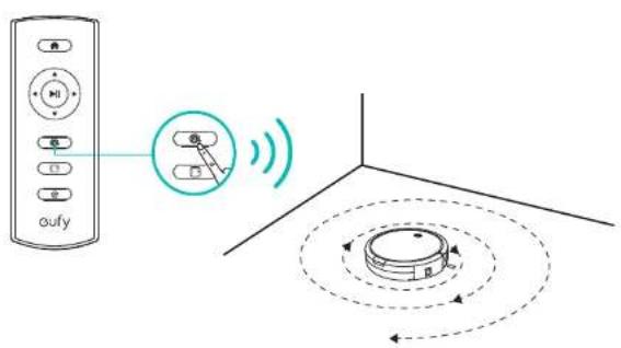 Diagram showing a remote control with signal waves and a circular device with directional arrows, likely illustrating a home control or navigation system.