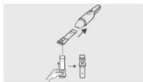 Diagram showing a device being processed with a pen, labeled with parts and directional arrows