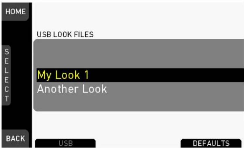 HOME USB LOOK FILES My Look 1 Another Look BACK USB DEFAULTS
