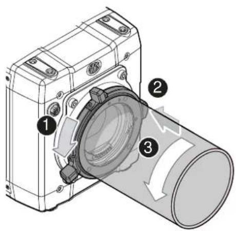 Technical diagram of a mechanical device with numbered components and directional arrows indicating flow or movement.