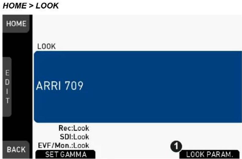 HOME > LOOK HOME E D IT BACK LOOK ARRI 709 Rec:Look SDI:Look EVF/Mon.:Look SET GAMMA 1 LOOK PARAM.