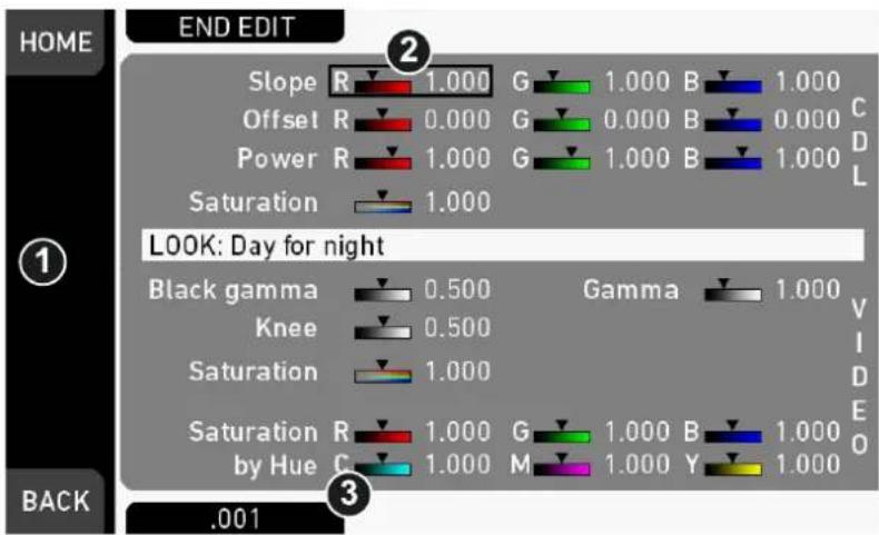 HOME END EDIT Slope R 1.000 G 1.000 B 1.000 Offset R 0.000 G 0.000 B 0.000 C Power R 1.000 G 1.000 B 1.000 D Saturation 1.000 LOOK: Day for night Black gamma 0.500 Gamma 1.000 V Knee 0.500 Saturation 1.000 Saturation R 1.000 G 1.000 B 1.000 E by Hue C 1.000 M 1.000 Y 1.000 O BACK .001