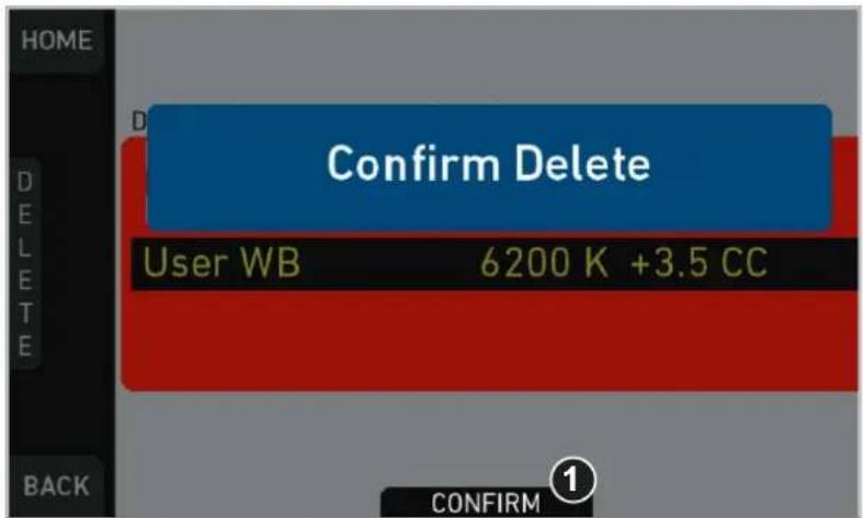 HOME D Confirm Delete User WB 6200 K +3.5 CC BACK CONFIRM①