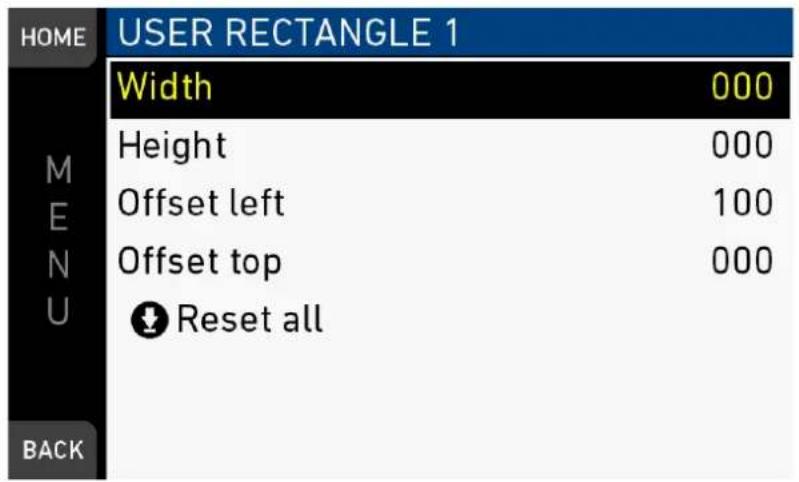 HOME USER RECTANGLE 1 Width 000 Height 000 Offset left 100 Offset top 000 Reset all BACK