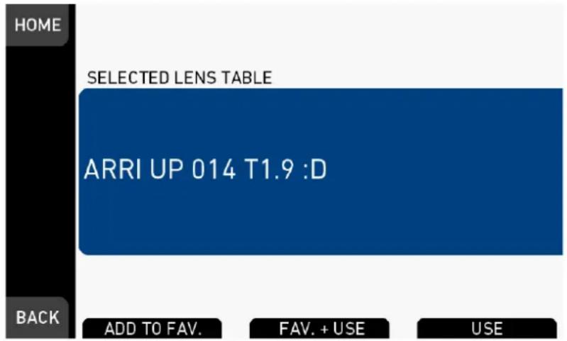 HOME SELECTED LENS TABLE ARRI UP 014 T1.9 :D BACK ADD TO FAV. FAV. + USE USE