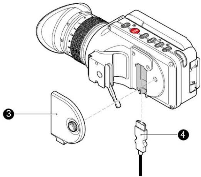 Technical diagram of a camera module with labeled parts including lens, connector, and cable connection