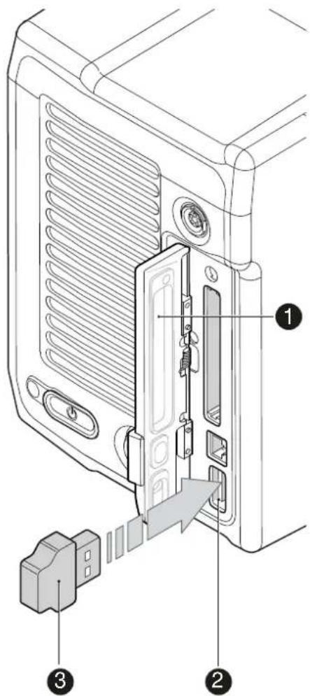 Technical diagram of a computer case with labeled components including ports, connectors, and a USB port.