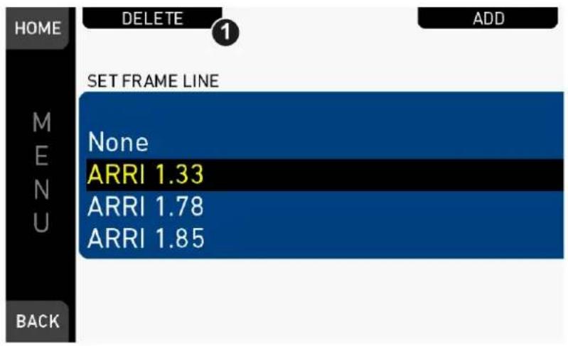HOME DELETE 1 ADD SET FRAME LINE None ARRI 1.33 ARRI 1.78 ARRI 1.85 MENU BACK