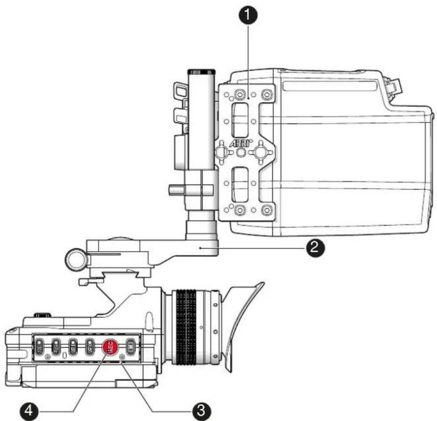 Technical diagram of a camera module with numbered components and labeled parts