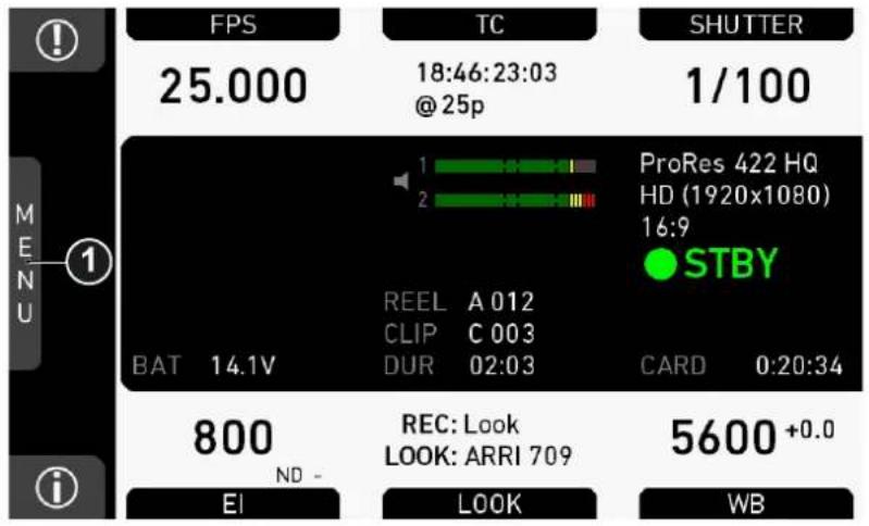 FPS 25.000 TC 18:46:23:03 @25p SHUTTER 1/100 ProRes 422 HQ HD (1920x1080) 16:9 STBY REEL A 012 CLIP C 003 BAT 14.1V DUR 02:03 CARD 0:20:34 800 ND - REC: Look LOOK: ARRI 709 5600 +0.0 EI LOOK WB