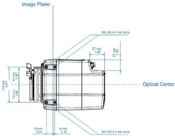 Image Plane M4 (8x) 4.4 mm deep 57 mm 1.46° 27 mm 1.30° 143 mm 5.87° 43 mm 1.99° (3 mm) 1.69° Optical Center 18 mm 0.63° 4 mm 2.16° M4 (8x) 4.4 mm deep