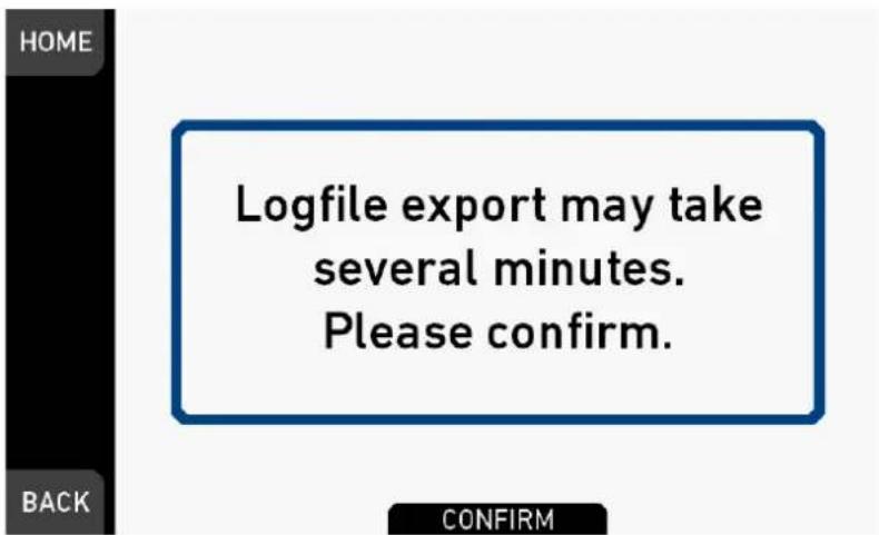 LOGfile export may take several minutes. Please confirm.