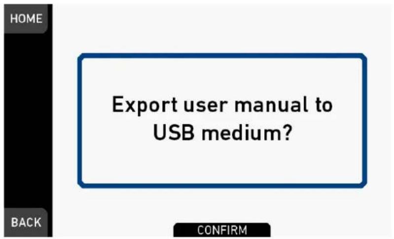 HOME Export user manual to USB medium? BACK CONFIRM