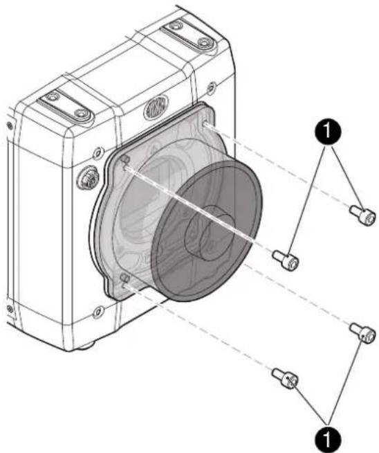 Technical diagram of a device with labeled components and assembly lines, showing internal structure and connectors.