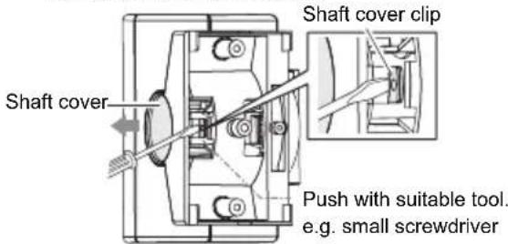 Shaft cover Shaft cover clip Push with suitable tool. e.g. small screwdriver